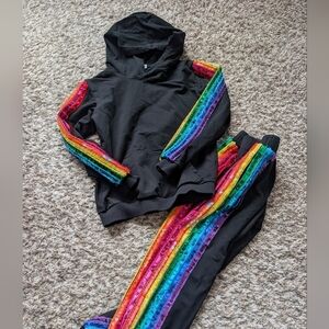 Lola And The Boys Black Hoodie and Pants Set with Rainbow Stripes Size 10